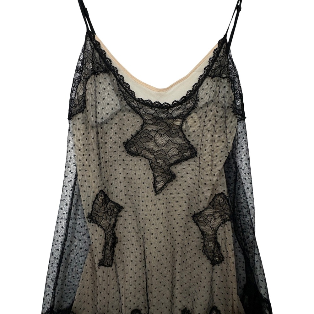 Victorias Secret Vintage Gold Label Black Polka Dot Lace Slip Dress Tan Large L - Picture 5 of 5